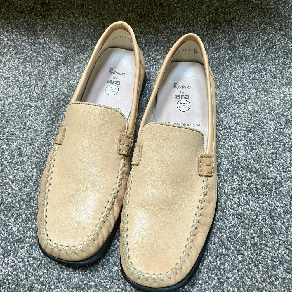 RENE by ARA Beige Brown Leather Men's Size 8 Loafers ECHT MOKASSIN Germany Shoes